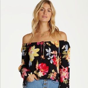 Billabong Boho Floral Off Shoulder Bell Sleeve Festival Top NWT Size S